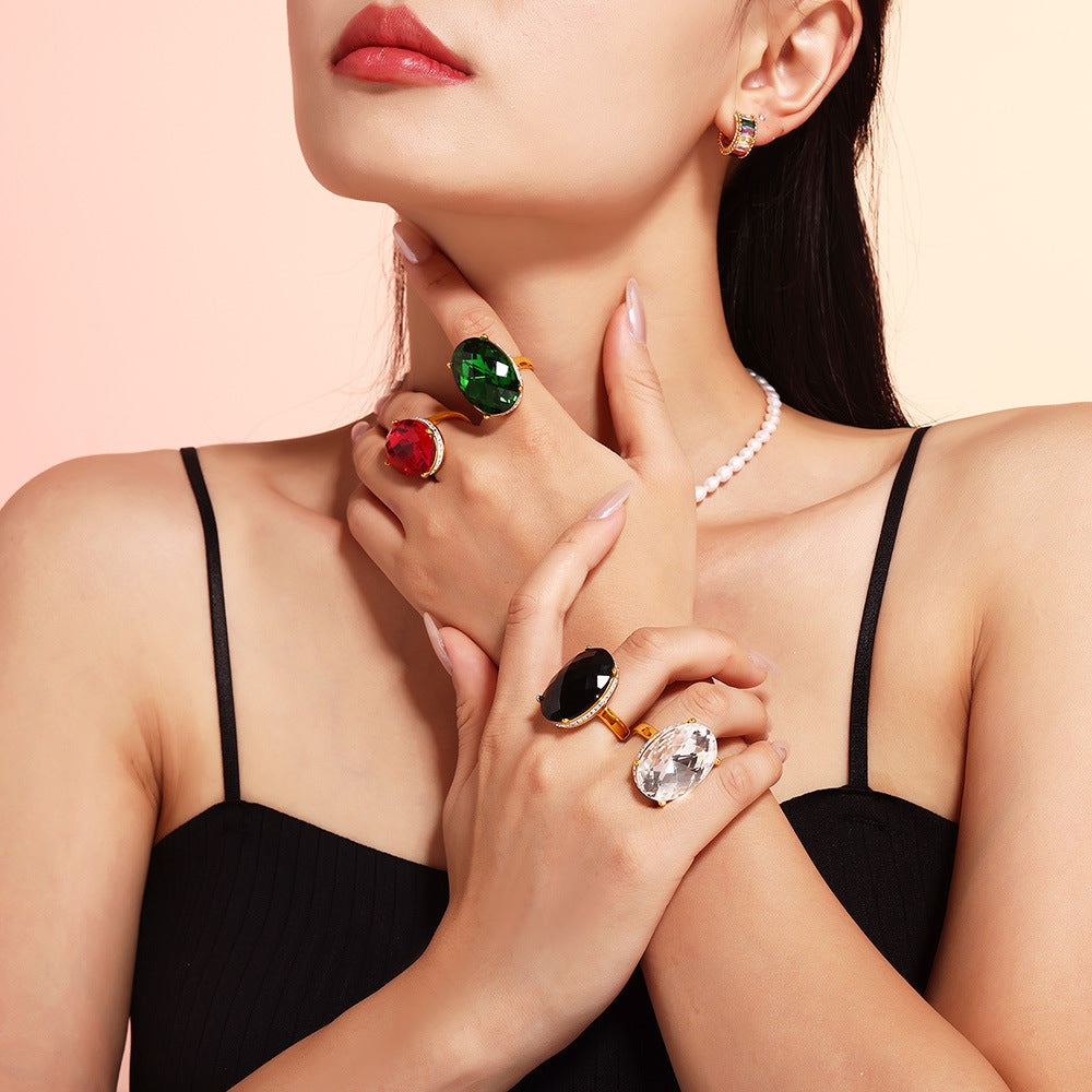 Glass Titanium Steel Gold Plated Retro Affordable Luxury Sense Rings