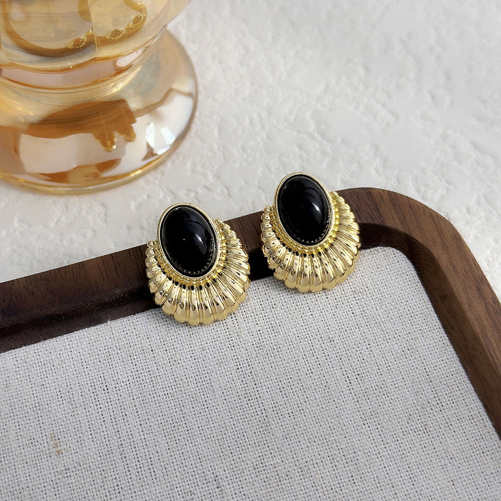 Black Agate Temperament Personality Summer Frosty Simple Earrings