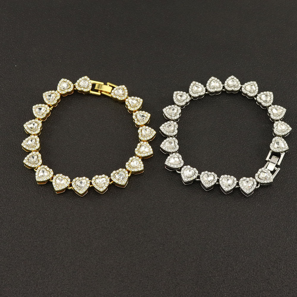 Women's & Men's Heart-shaped Peach Heart Cuban Link Chain Bracelet