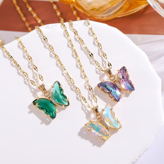 Women's Rhinestone Butterfly Short Light Luxury Crystal Necklace