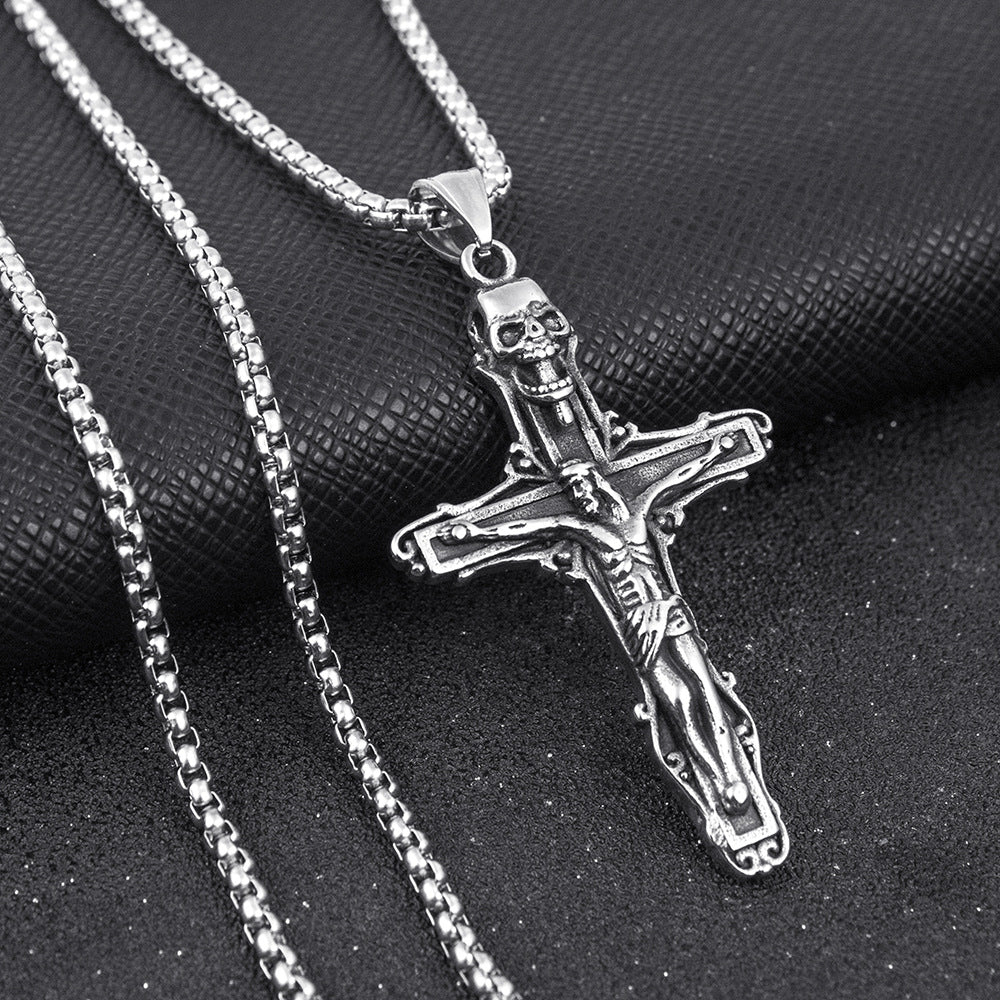 Men's Stainless Steel Hip Hop Cool Cross Trendy Clavicle Necklaces