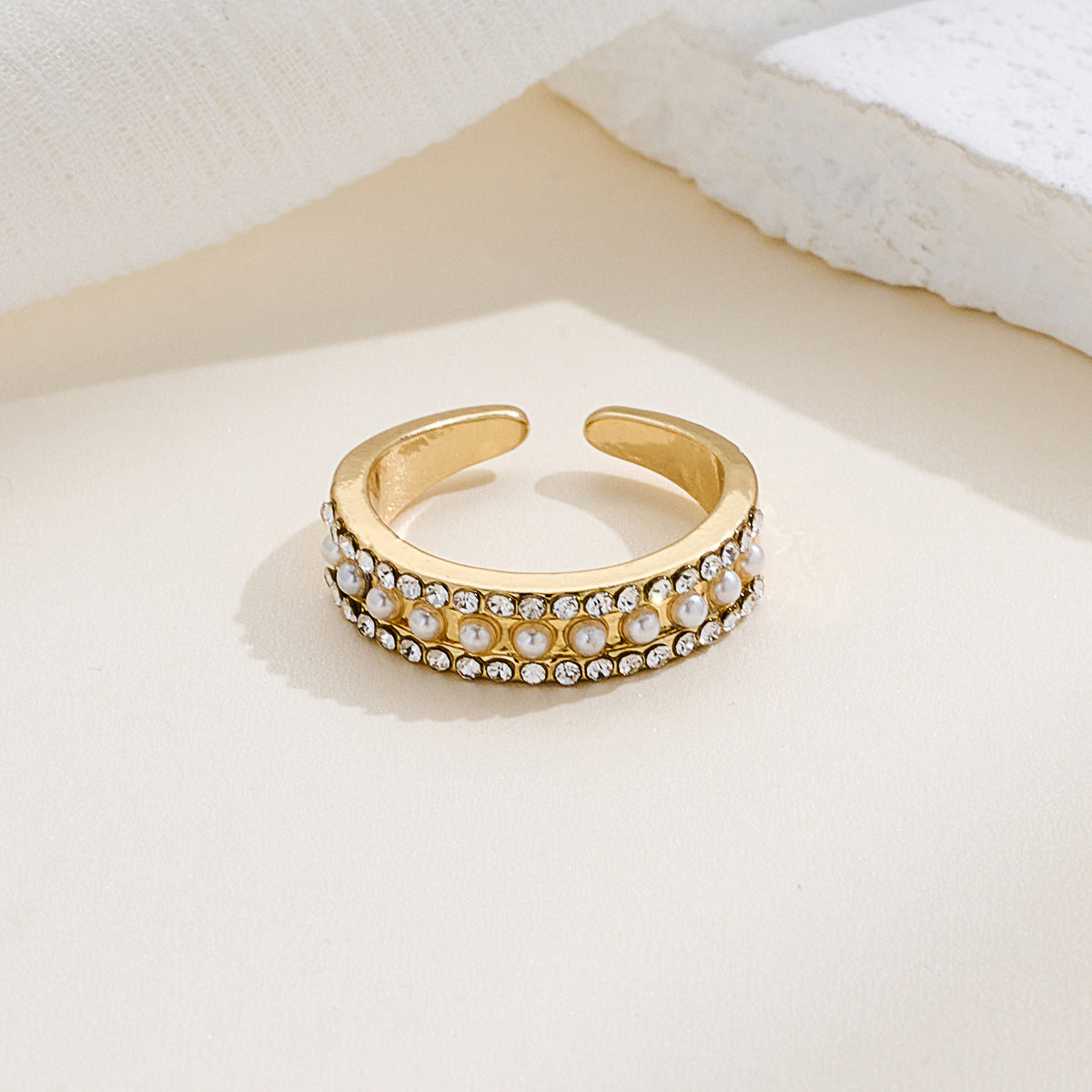 Real Gold Plating Micro Inlaid Pearls Female Open Index Finger Ring