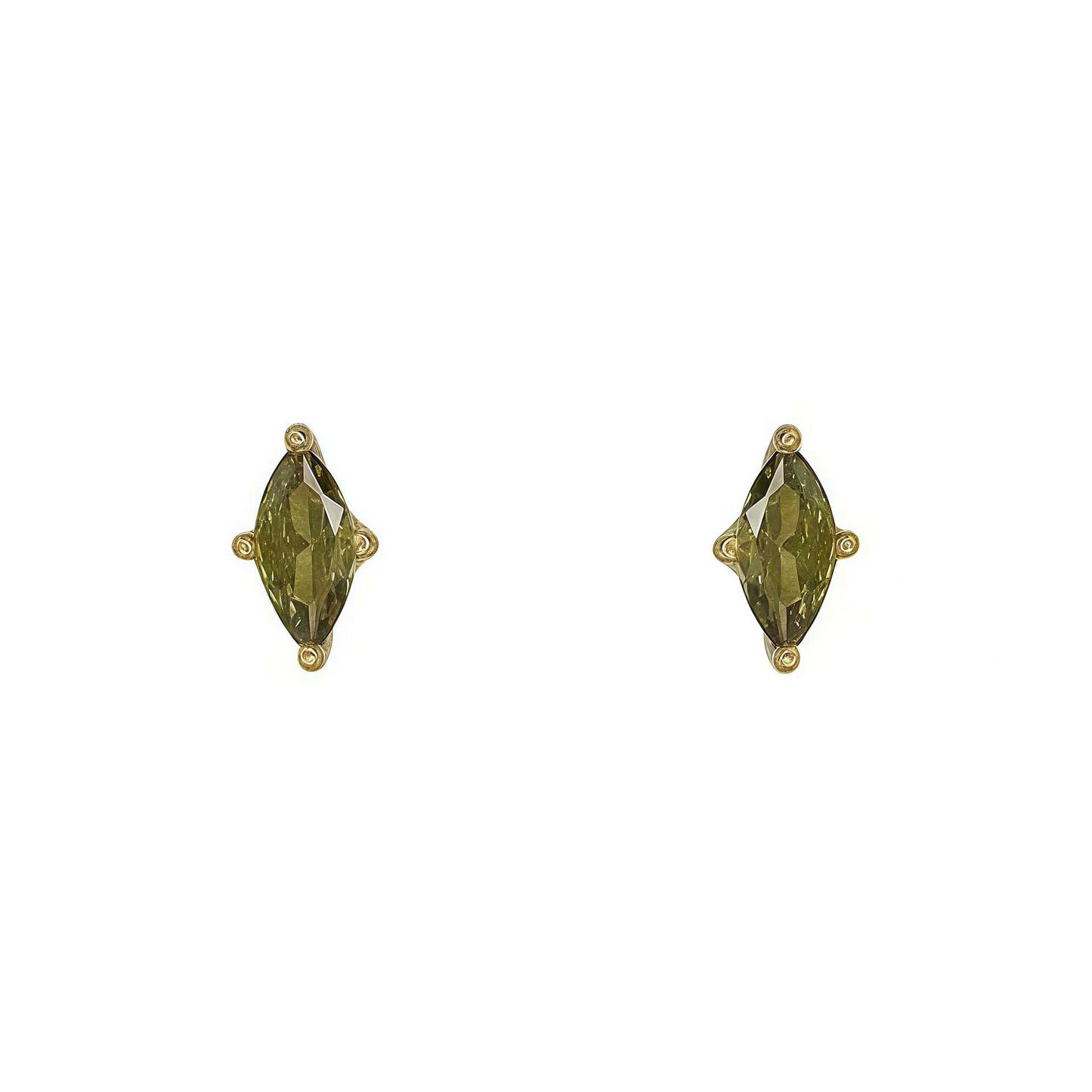 Sterling Sier Gold Plated Olive Green Horse Eye Zircon Mini Earrings
