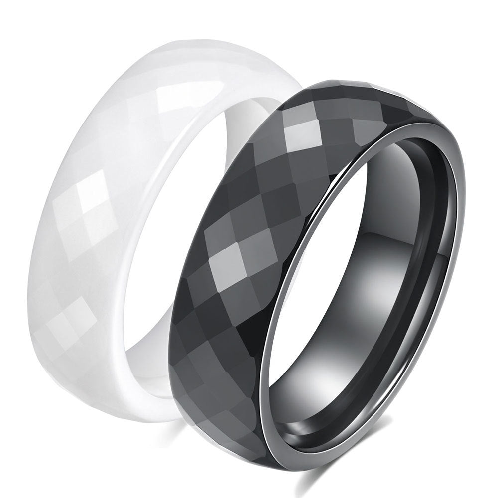 Ceramic Fashion Cut Surface Black White Simple Ring