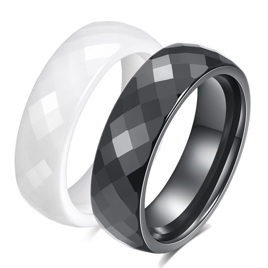 Ceramic Fashion Cut Surface Black White Simple Ring