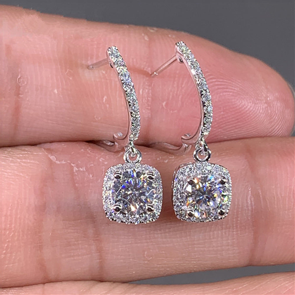 Exquisite Square Rhinestone U-shaped Ear Clip Light Luxury Earrings