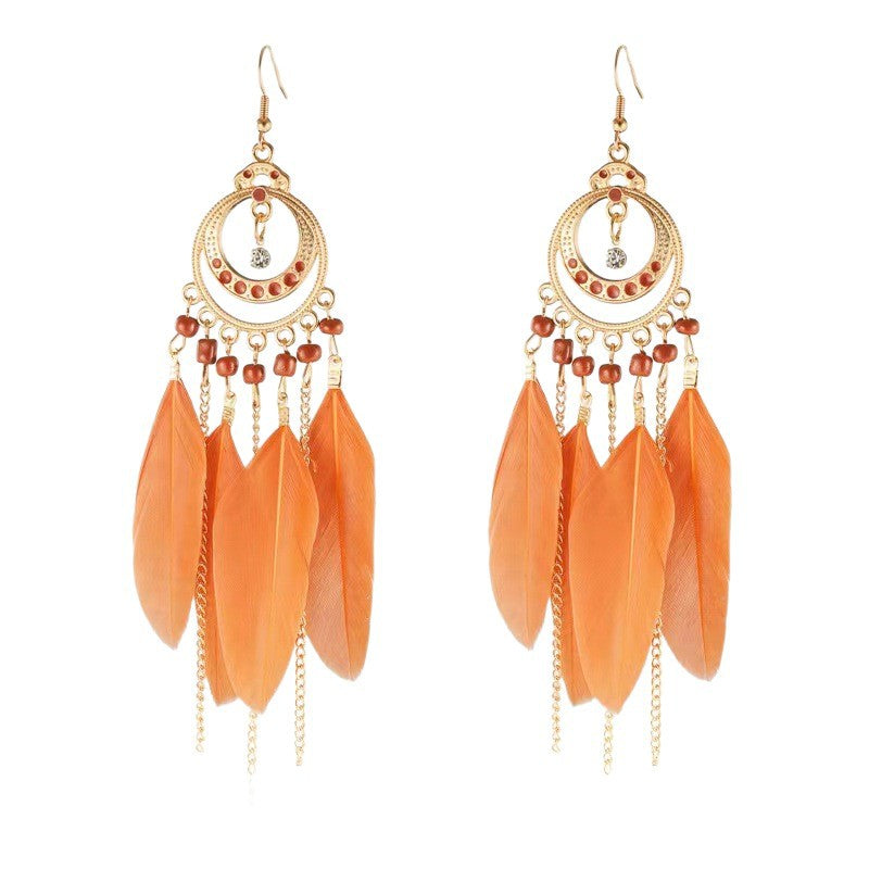 Women's Water Drop Ethnic Feather National Style Earrings