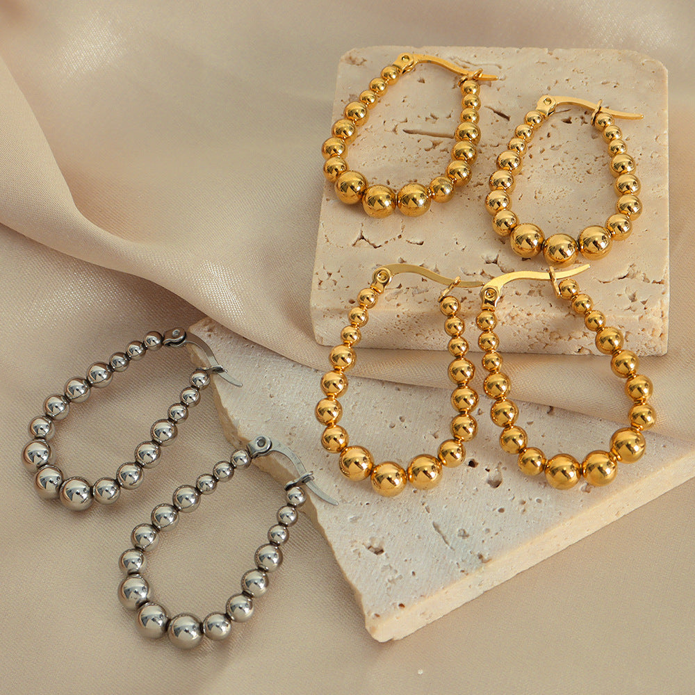 Women's Creative High Sense Luxurious Personalized Temperament Titanium Steel Gold Bead Rings