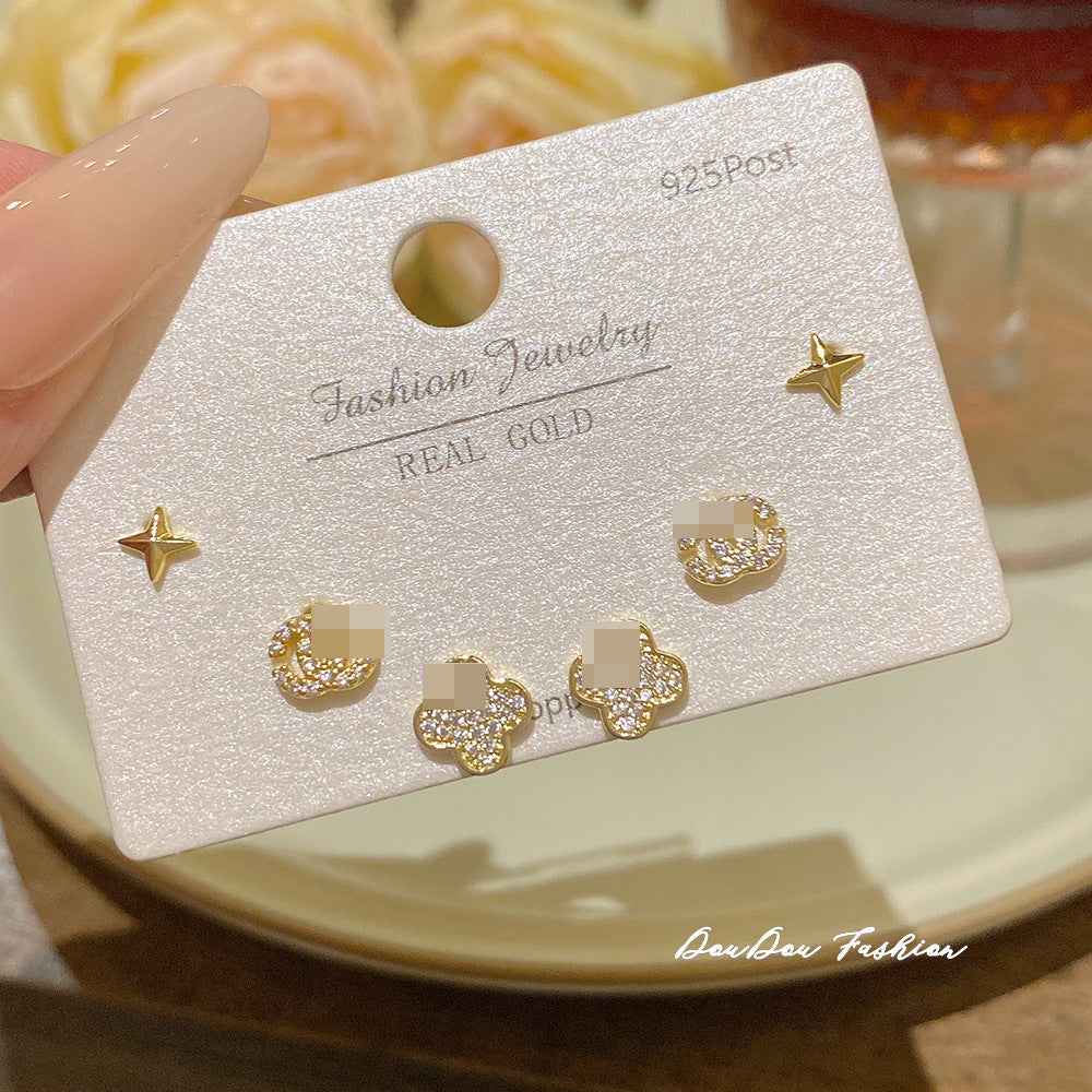 Women's Needle One Card Three Pairs Earings Small Delicate Summer High-grade Stud Earrings