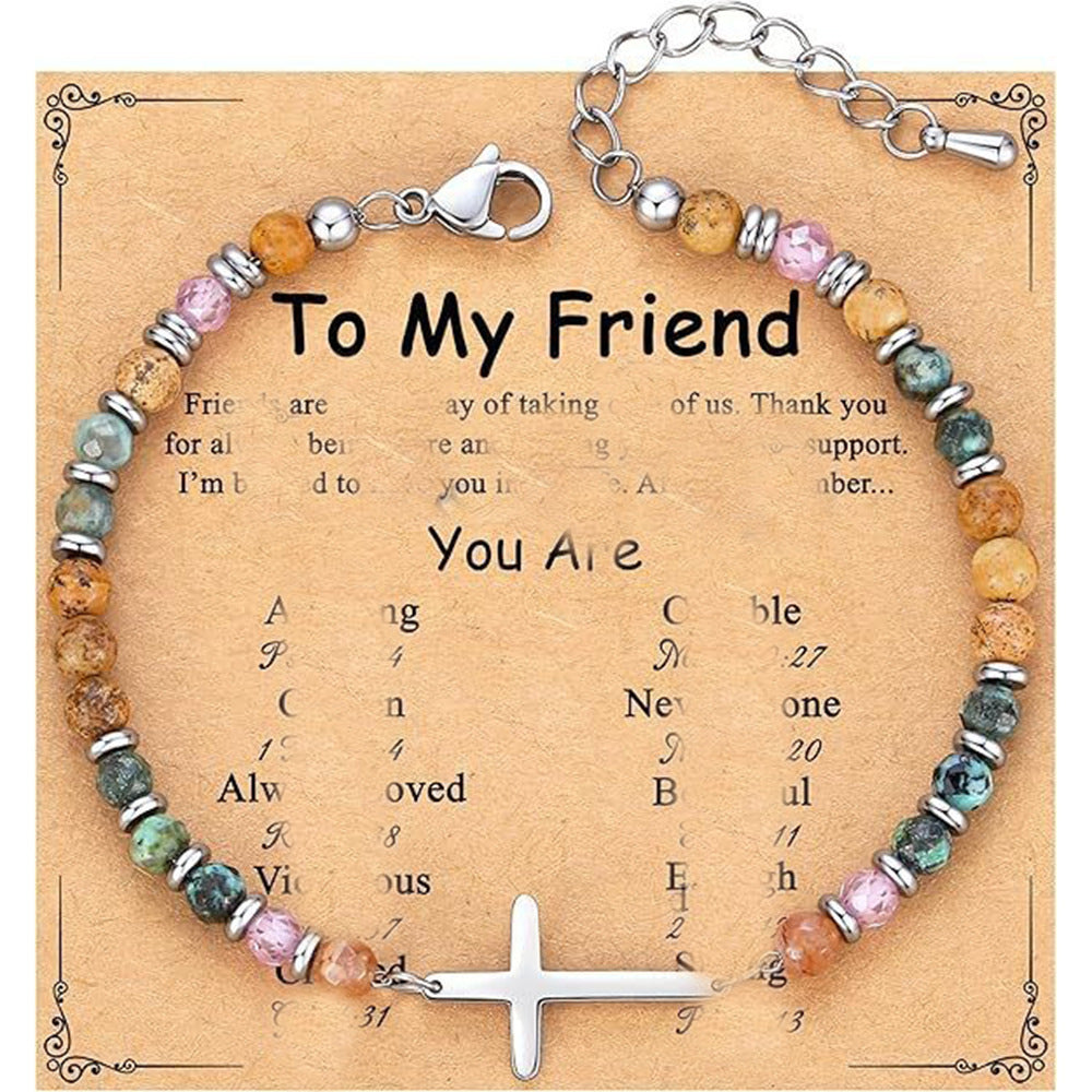 Natural Turquoise Cross Picture Stone Pink Crystal Bracelets