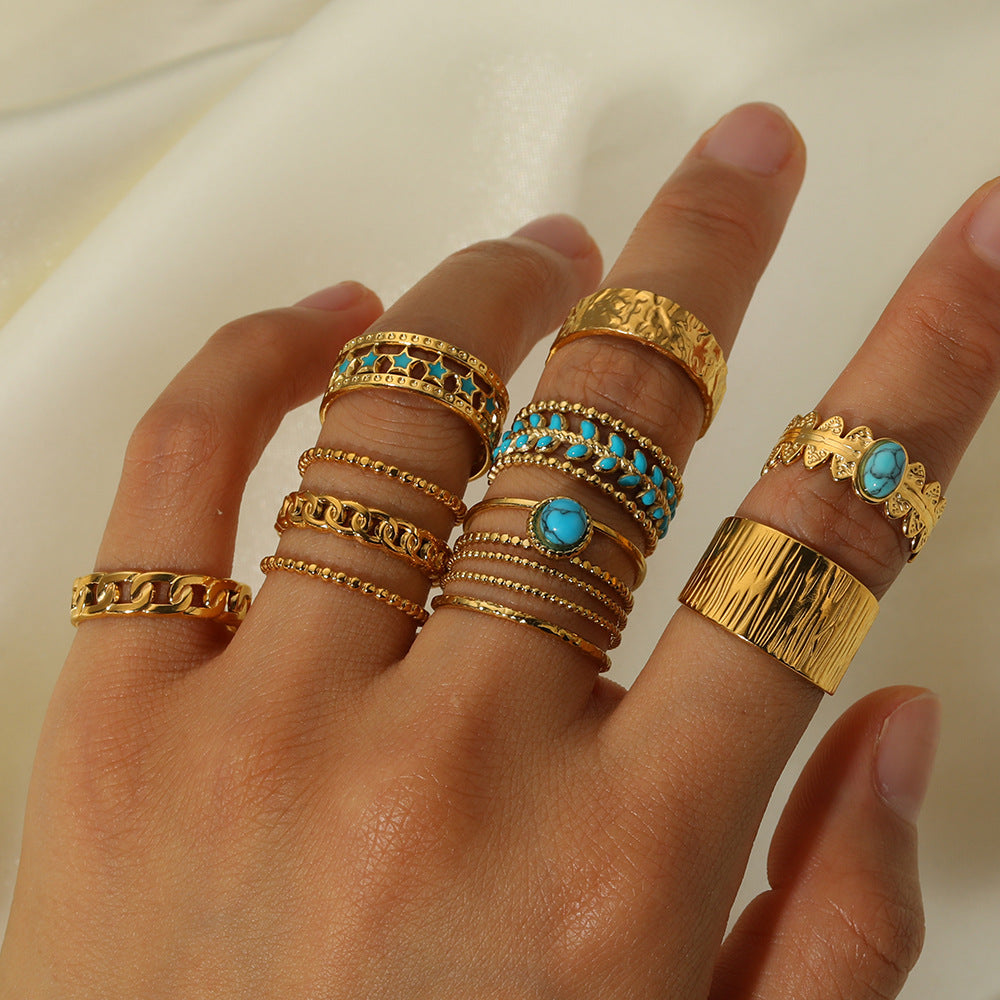 Minority Design Irregular Oil Pressure Gold Titanium Steel Open Female Rings