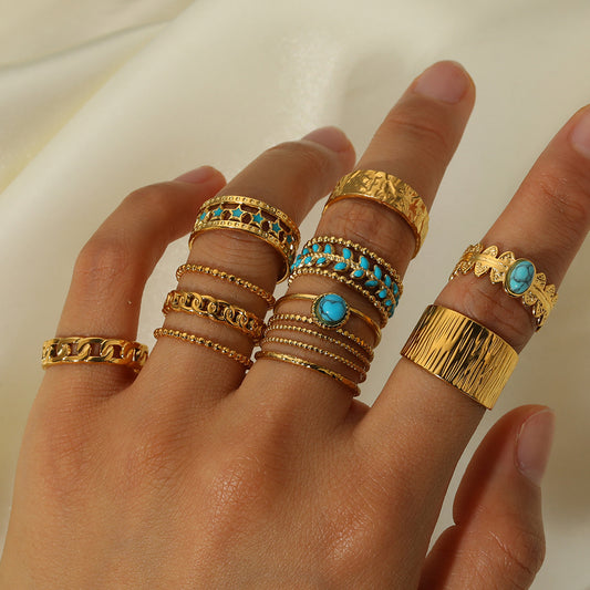 Minority Design Irregular Oil Pressure Gold Titanium Steel Open Female Rings