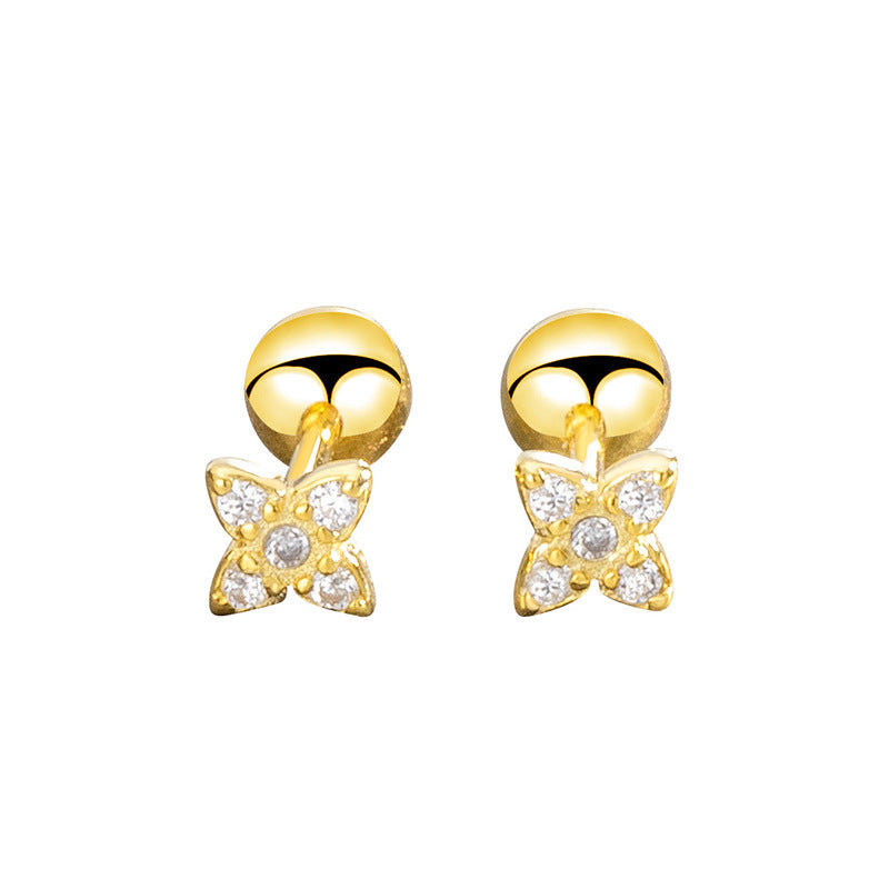 Screw Female Personality Tightening Buckle Double-headed Flower Short Ear Bone Rings