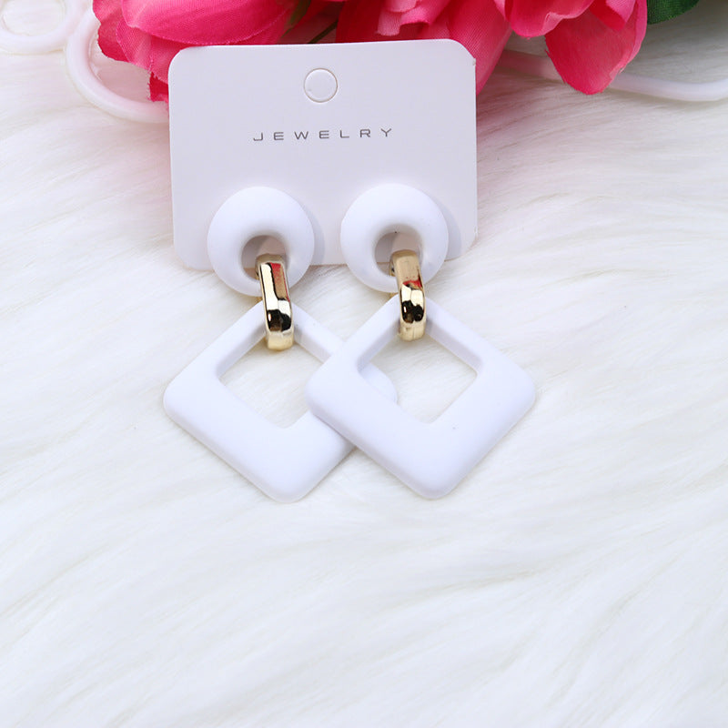 Women's Beach Colorful Fashion Rhombus Hollow Ear Acrylic Earrings