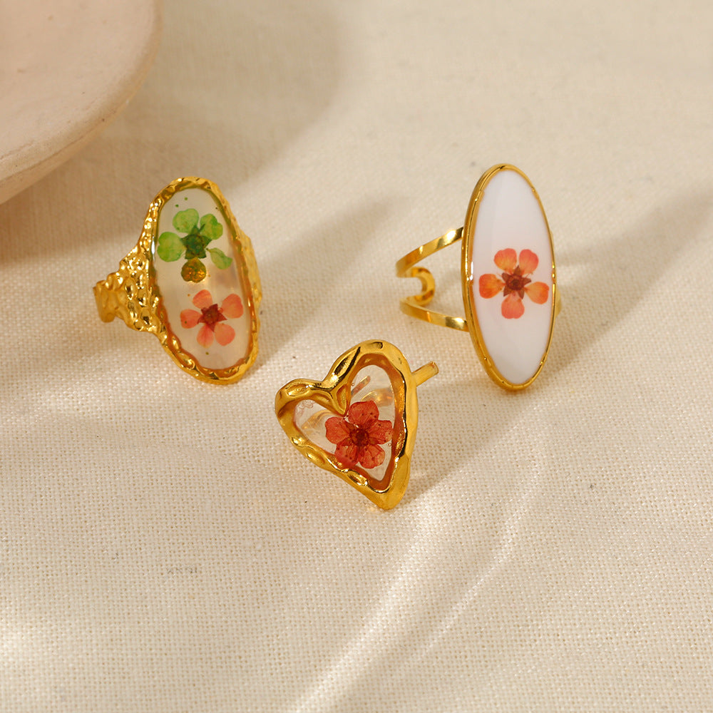 Flower Series Stainless Steel Adjustable Gold Ring
