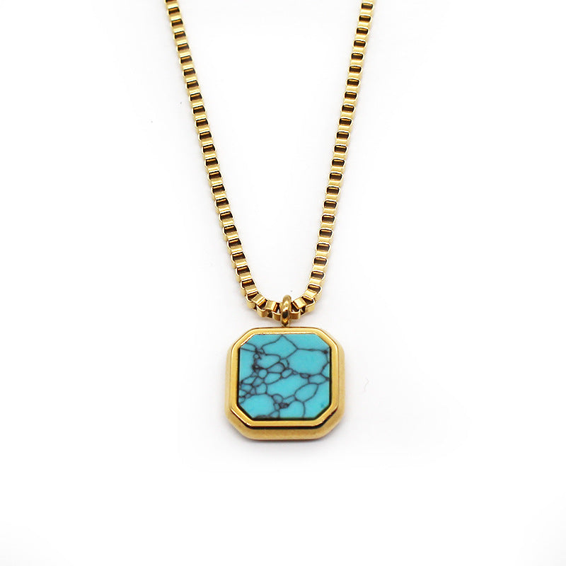 Women's Pattern Lapis Lazuli Titanium Steel Ornament Necklaces