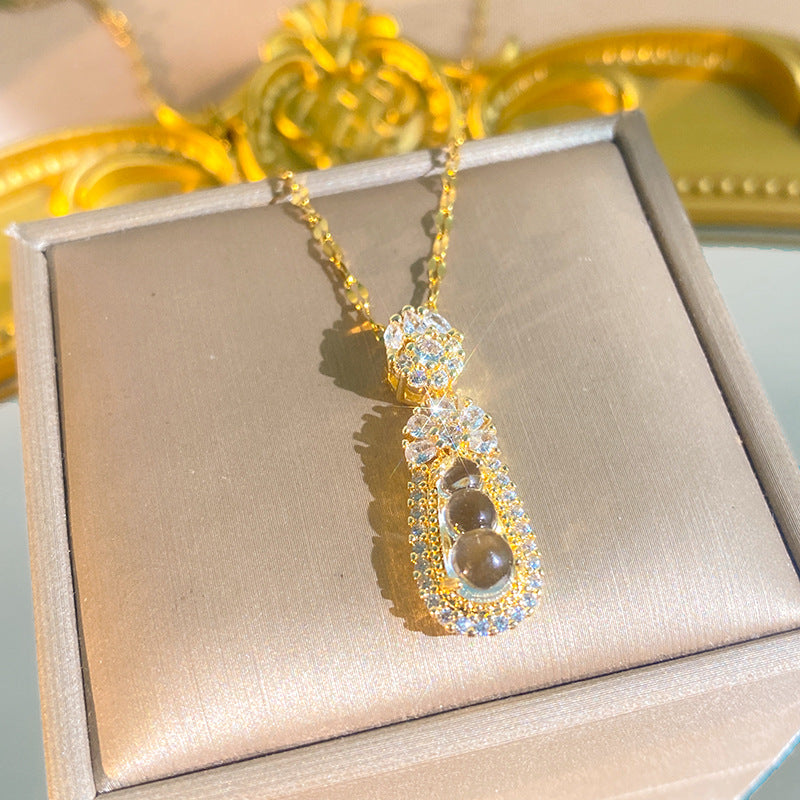 Women's Diamond Imitation Chalcedony Series Titanium Steel Exquisite High-grade Tassel Gourd Necklace