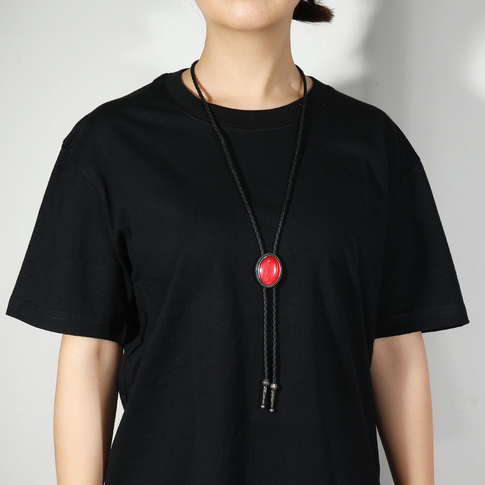 Sweater Chain Vintage Acrylic Red Black Blue Necklace