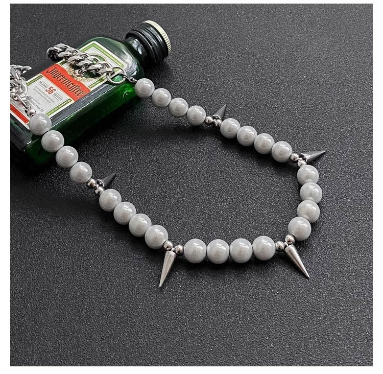 Women's & Men's Hop Pearl Awl Titanium Steel Trendy Clavicle Necklaces