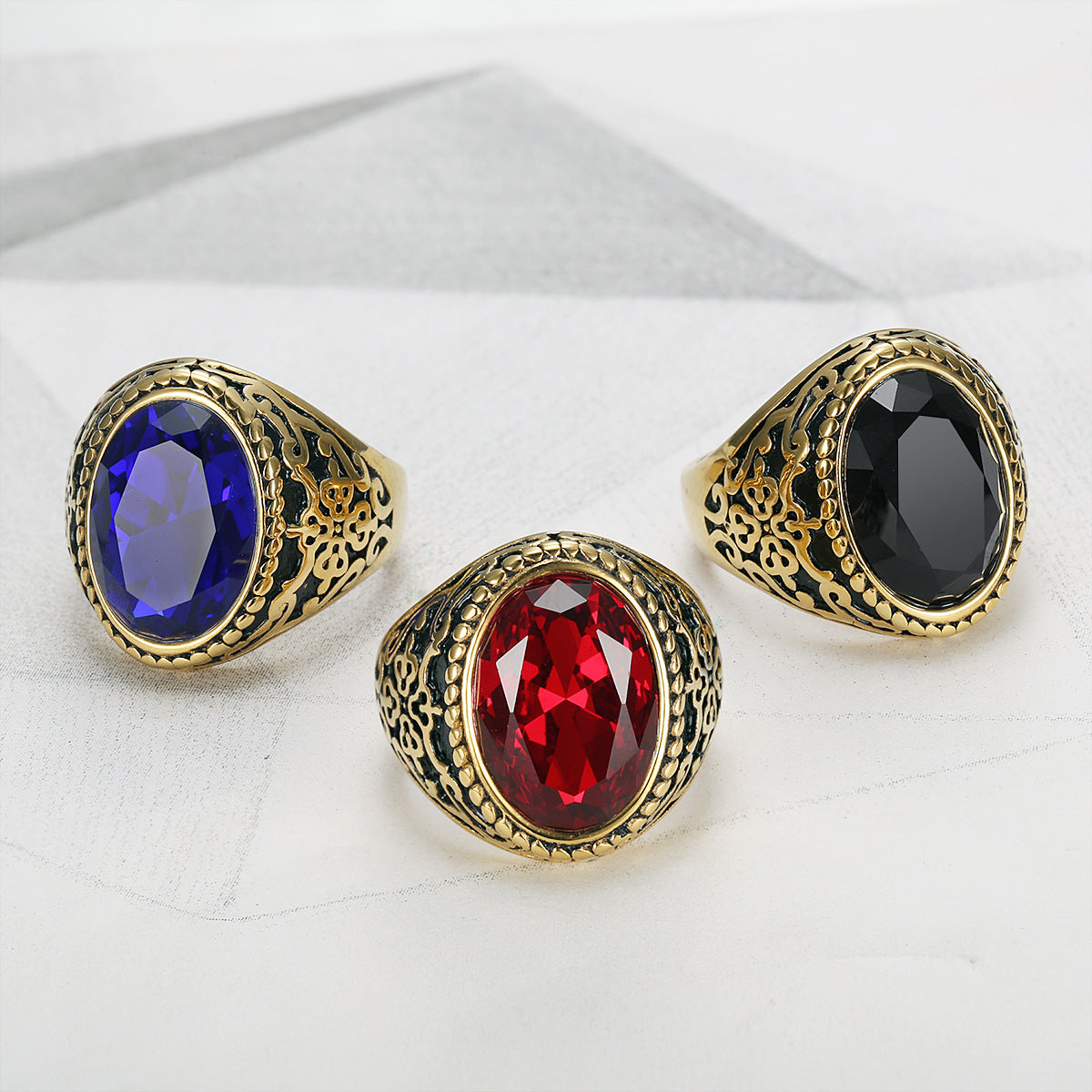 Men's Classic Fashion Trendy Diamond Gemstone Titanium Ring