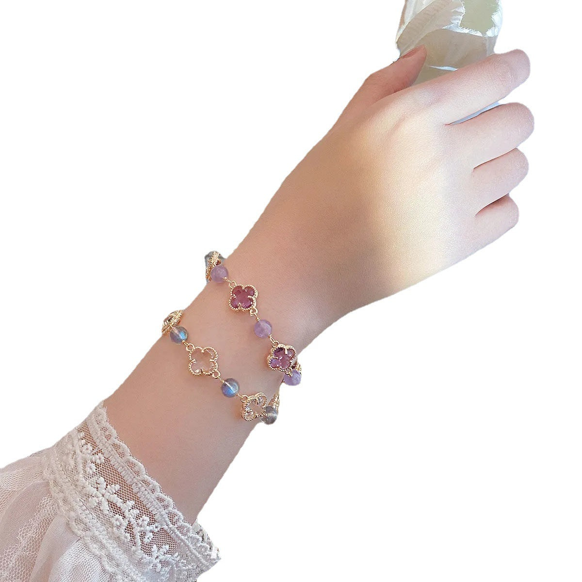 Imitation Natural Crystal Clover Design Light Luxury Bracelets