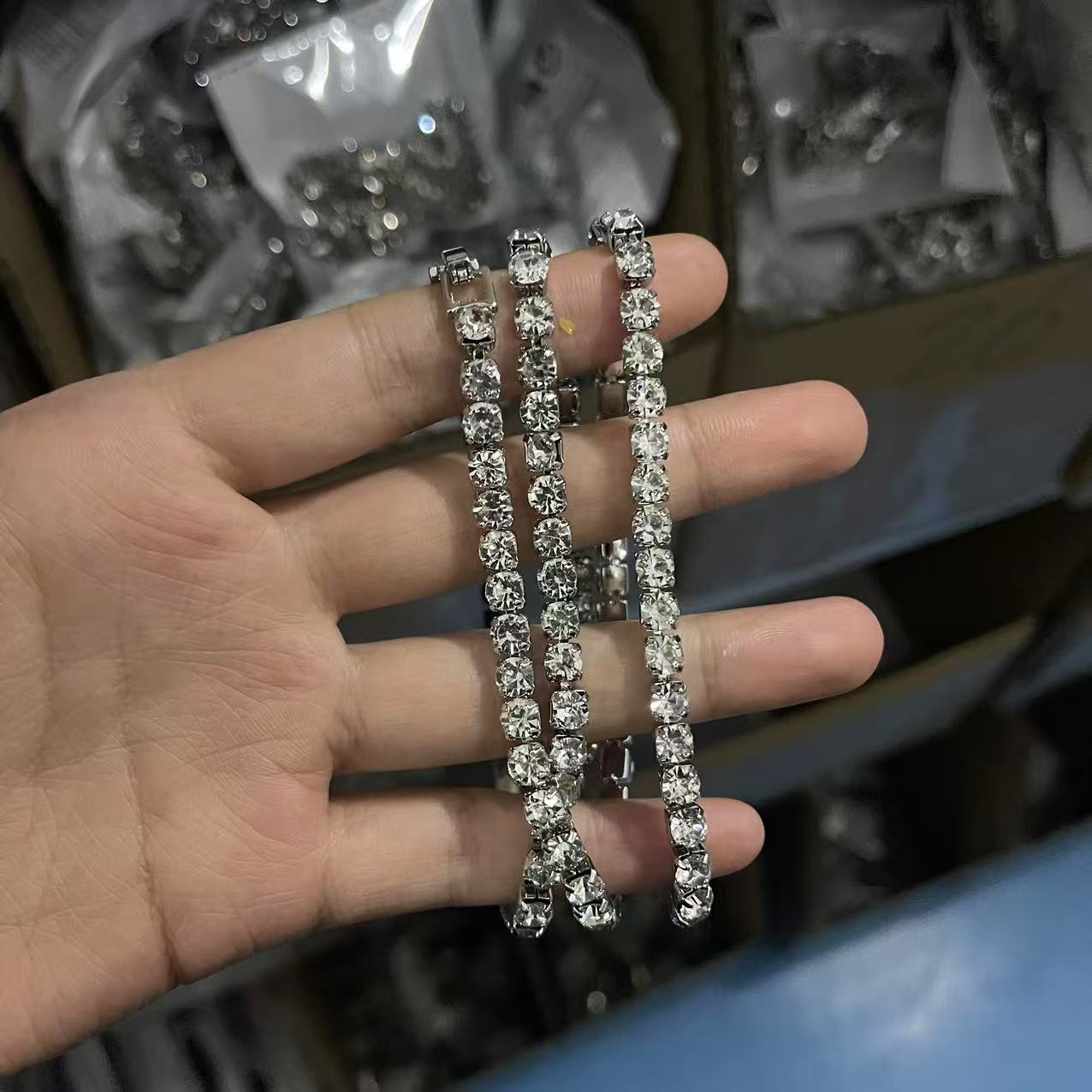 Men's Hip Hop Rhinestone Single Row Fashion Necklaces