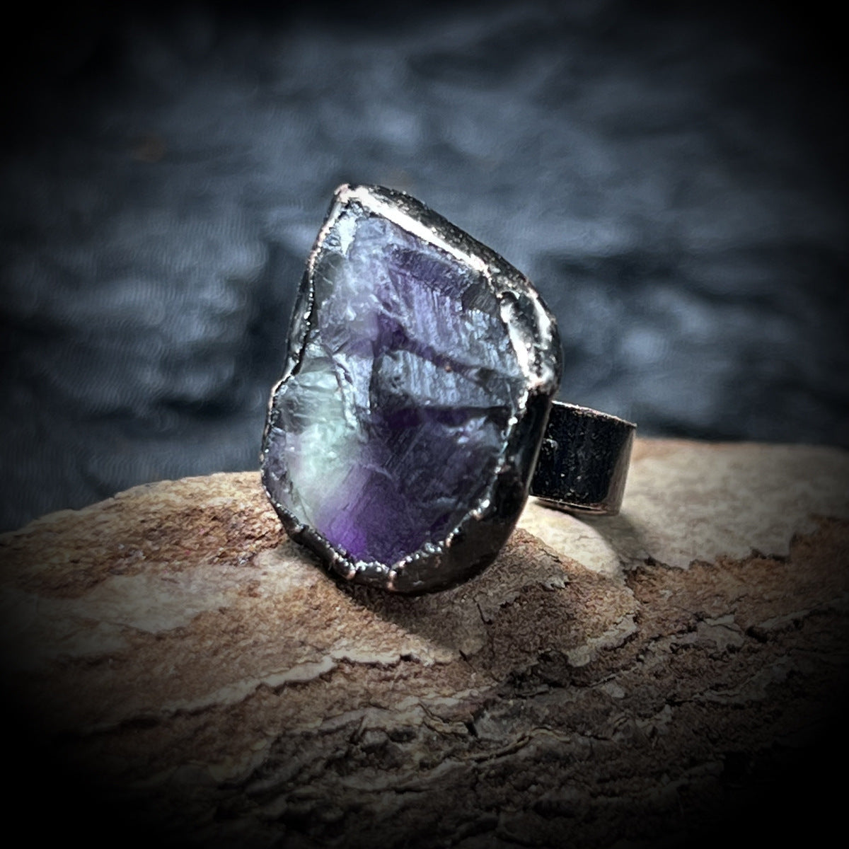 Gemstone Purple Yellow White Crystal Fluorite Amorphous Opening Adjustable Rings