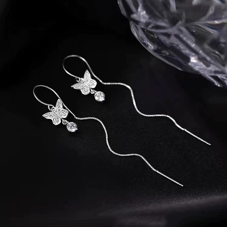 Women's Round Diamond Tassel Thread High-grade Style Design Exquisite Refined Grace Ear Line
