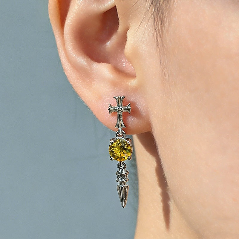 Cross Pestle Iris Series Ear Bone Flash Zircon Sharp Cone Stud Earrings