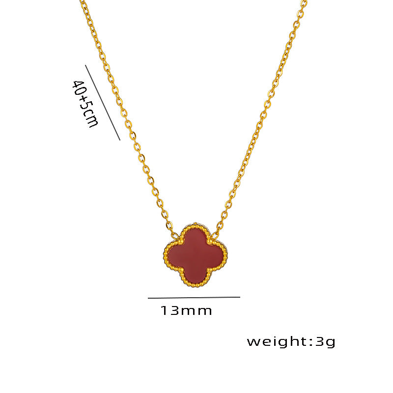 Lucky Double-sided Clover Titanium Steel Gold Simple Light Necklaces