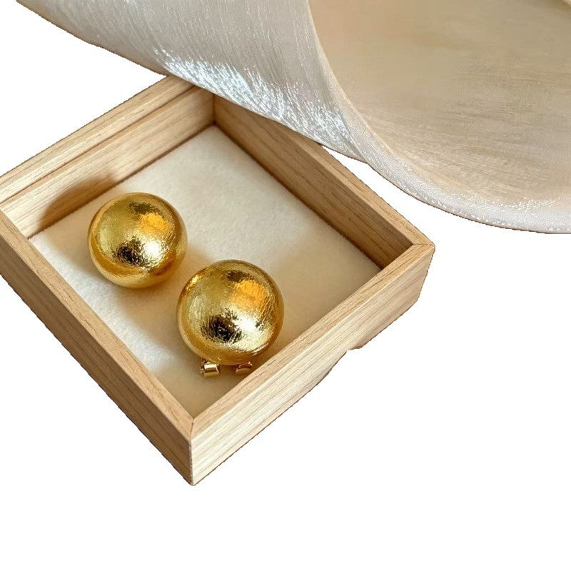 Hemisphere Round Bean Electroplated Real Gold Simple Fashion Old Money Earrings