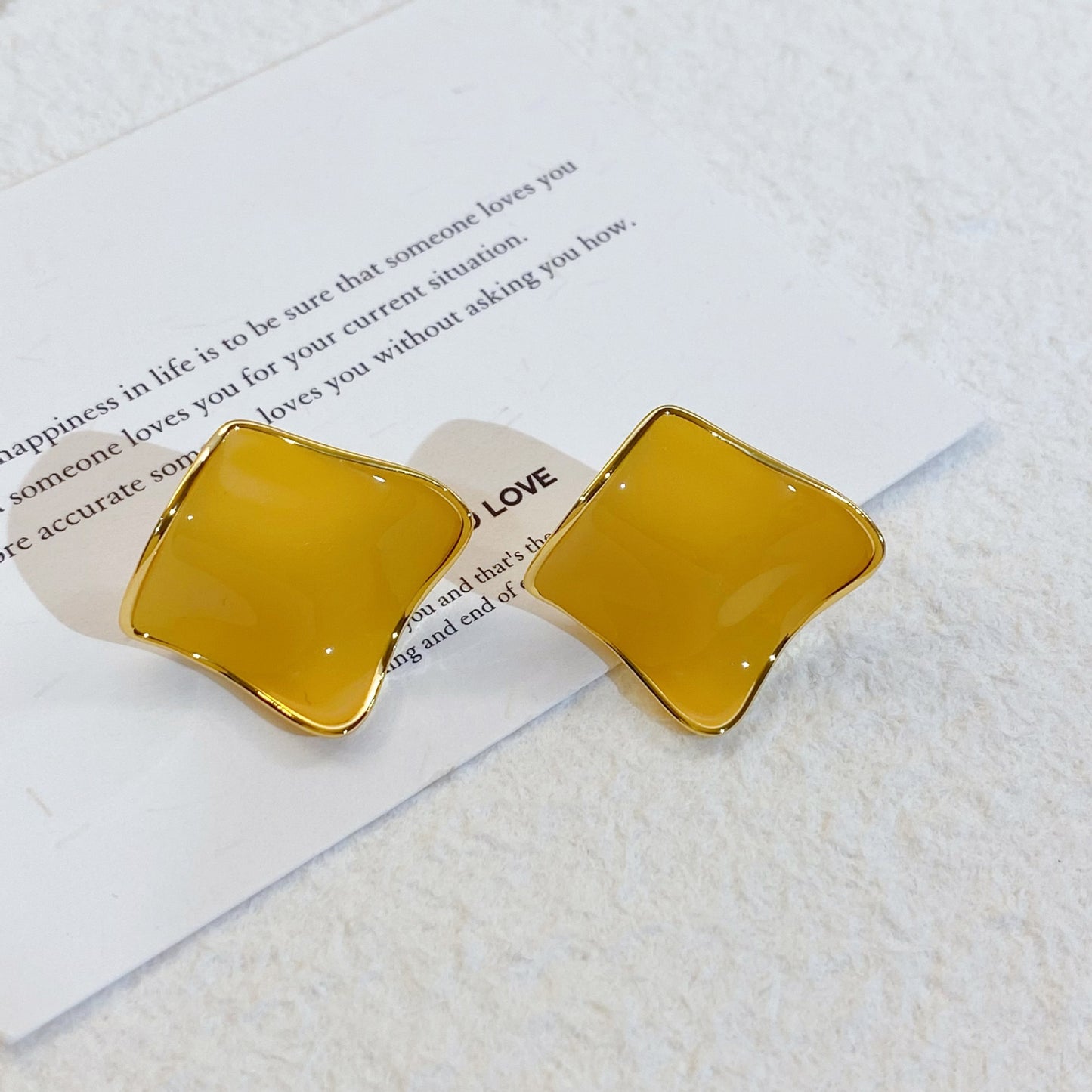 Plated Real Gold Ginger Flower Enamel Drip Glazed Female Sweet Earrings