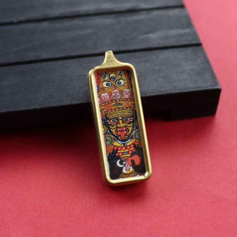 Tibetan Square Hand Painted Golden Outline Eight Patron Pendants