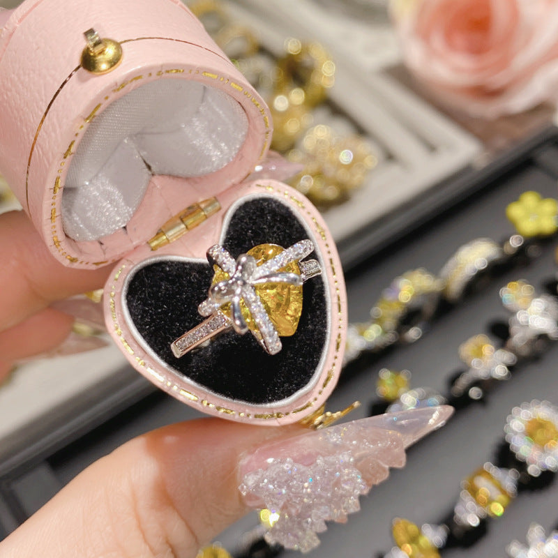 Camellia Fashion Romantic French Golden Rhinestone Gold Plated Ring