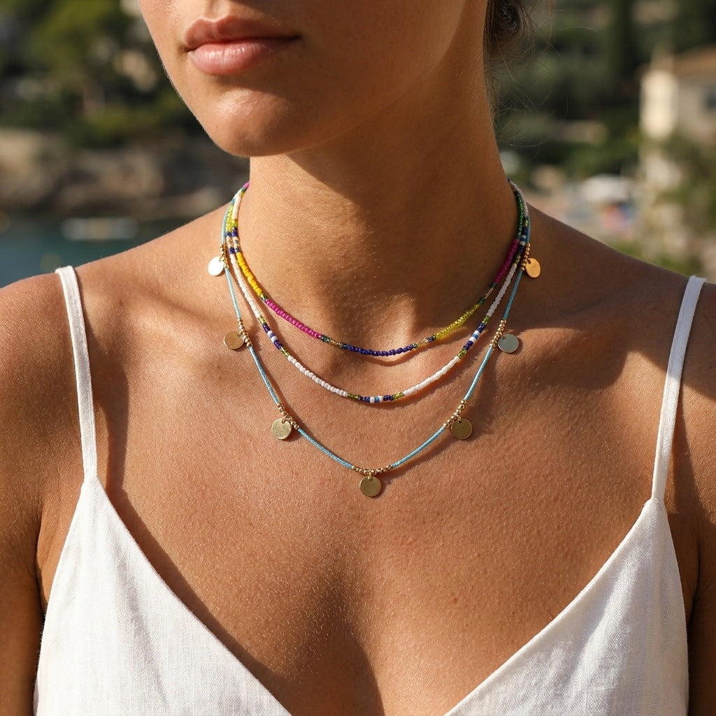 Round Bead Twin Versatile Summer Clavicle Chain Necklaces
