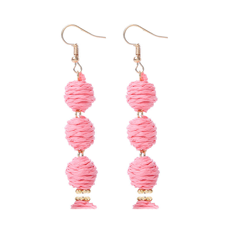 Raffia Round Long Eardrops Bohemian Retro Earrings