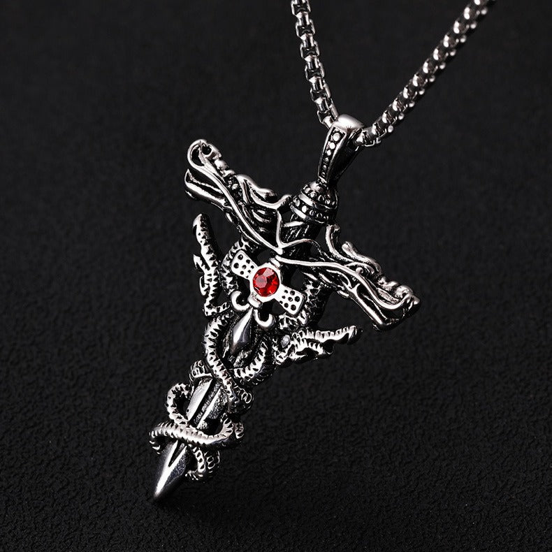 Men's Alloy Retro Punk Cross Money Drawing Luck Changing Necklaces