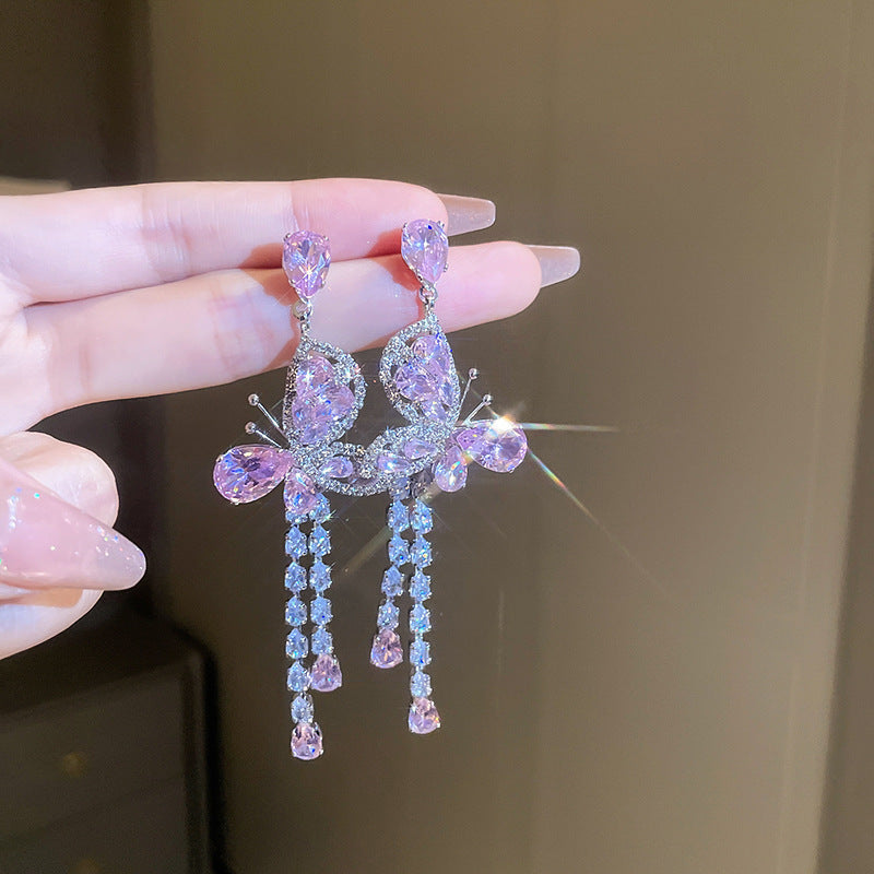 Zircon Butterfly Water Drop Ear Female Rings