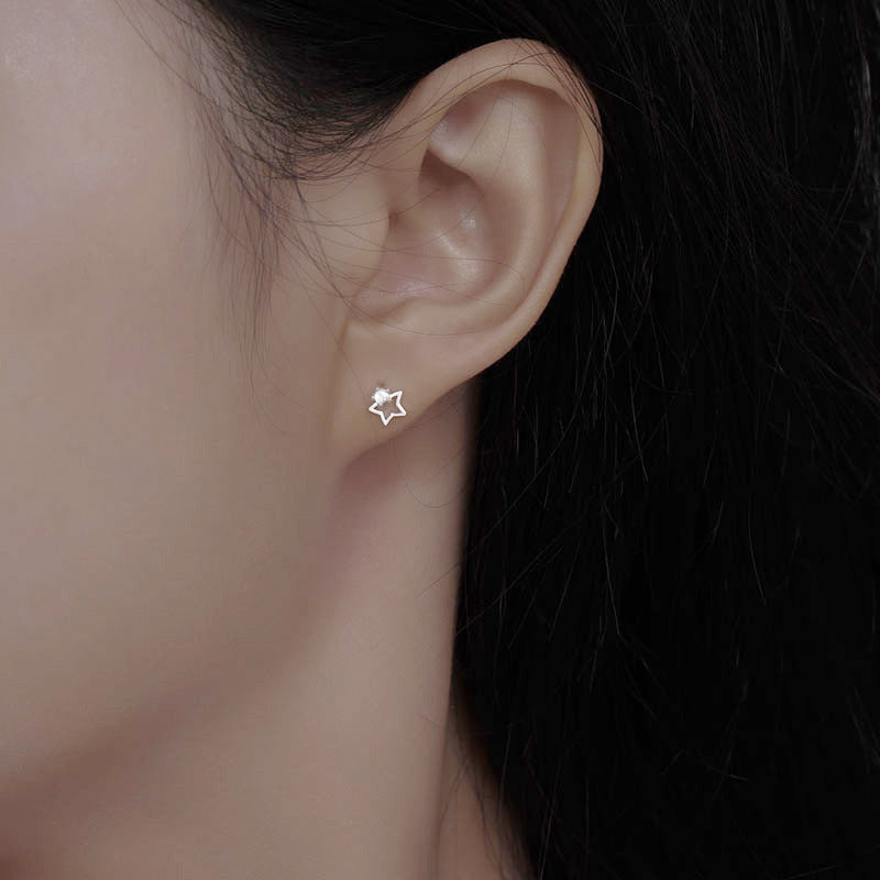 Sterling Sier Simple Star Moon Female Creative Earrings