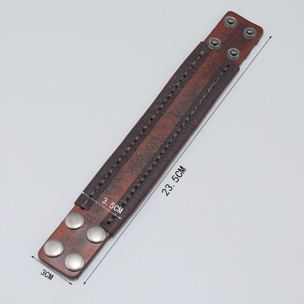 Simple Handmade Stitching Vintage Cattle Leather Bracelet