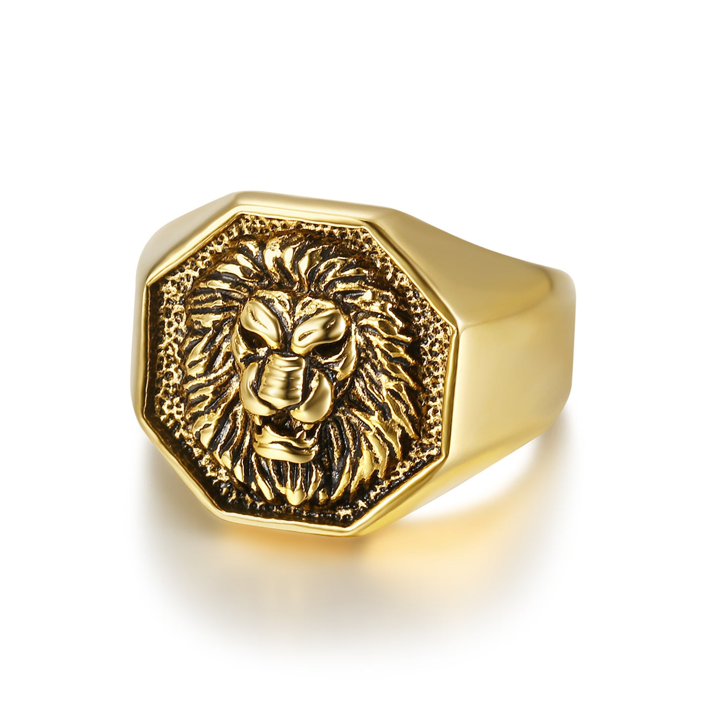 Gold Plated Apollo Lion's Head Stainless Rings