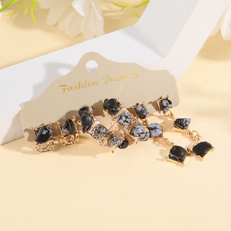 Women's Korean Fashion Irregular Natural Stone Pairs Earrings