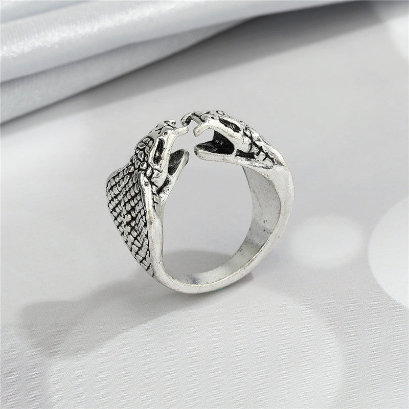 Men's Steel Warrior Retro Stainless Inlaid Zircon Opening Double-headed Ring