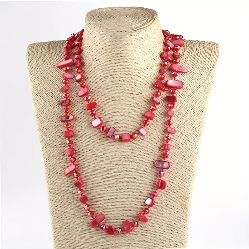 Long Beaded Shell Clothes Crystal Color Necklace