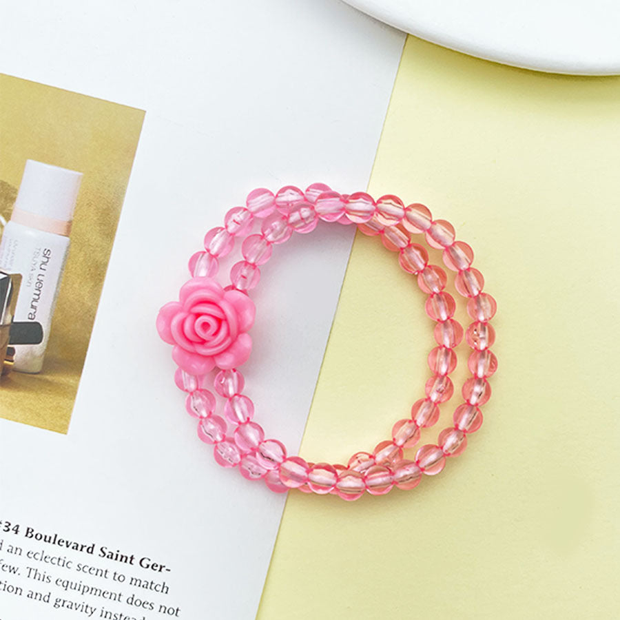 Children's Flower Summer Crystal Pearl Two Acrylic Bracelets