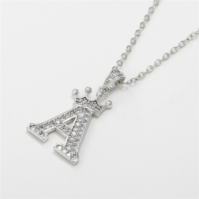 Zircon Crown English Letter Design Gold Clavicle Necklace