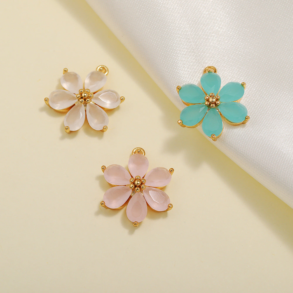Flower Gold Protection Color Zirconium Copper Parts Earrings