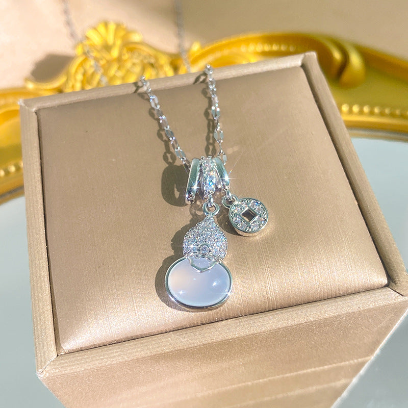Women's Diamond Imitation Chalcedony Series Titanium Steel Exquisite High-grade Tassel Gourd Necklace