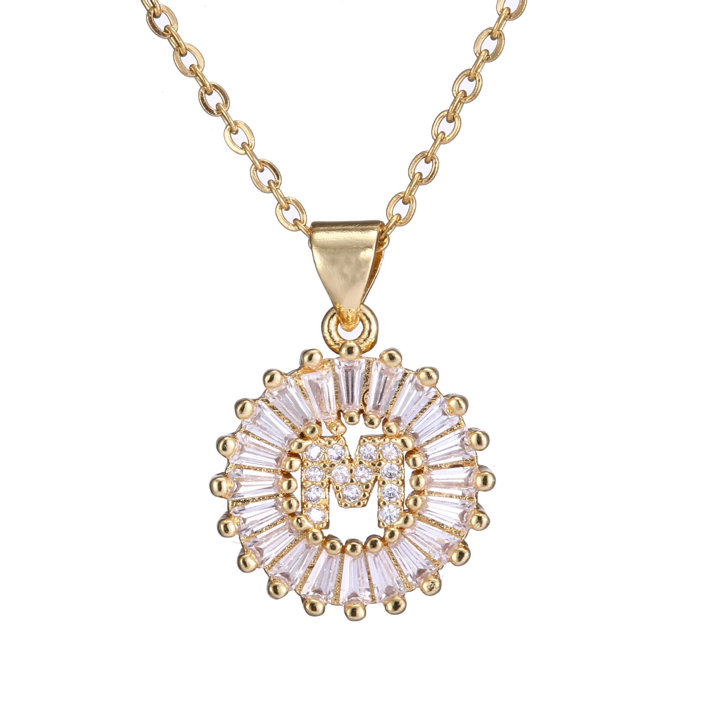 Xi Copper Inlaid Zircon Small Size Round Necklaces