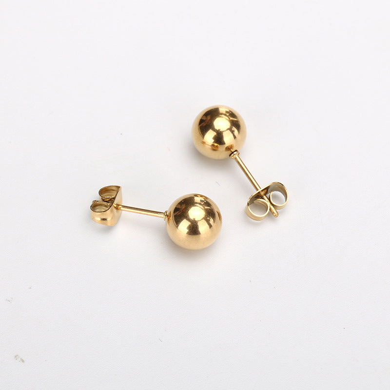 Women's Korean Gold Steel Ball Titanium Mini Earrings